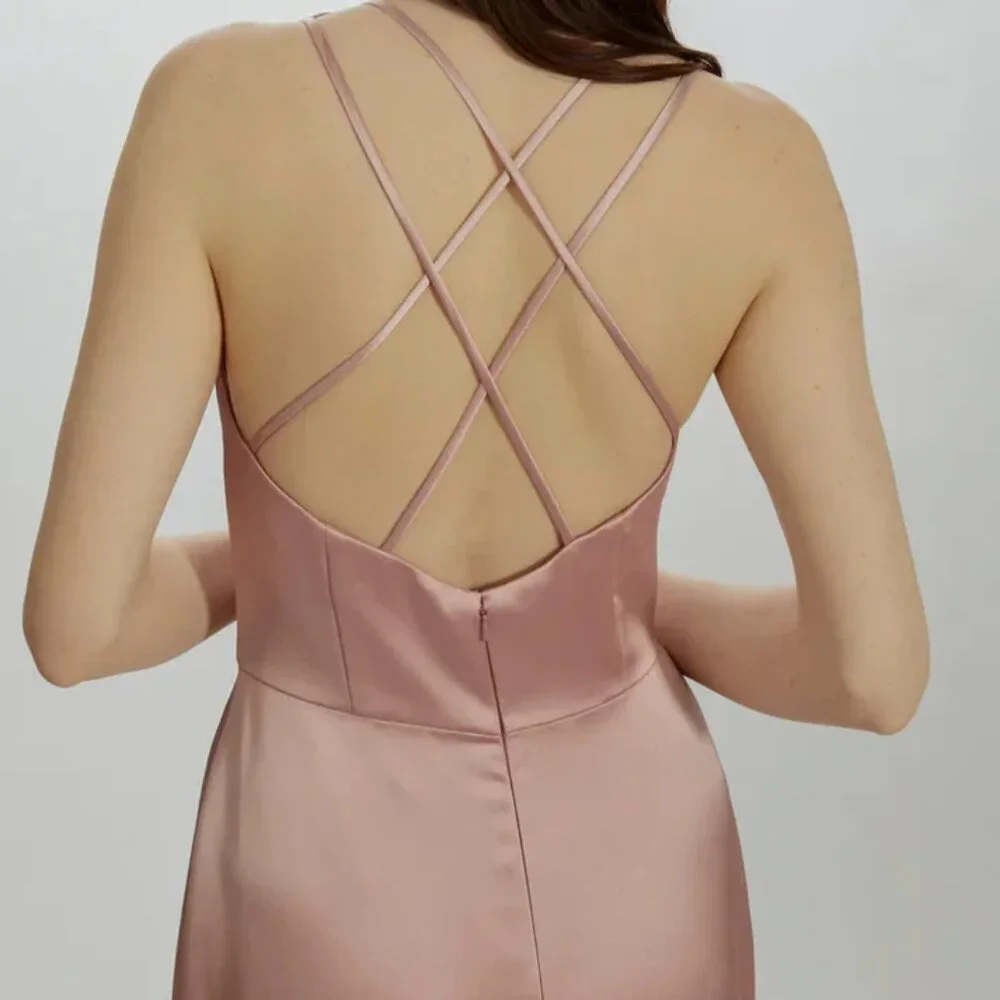 Wedding Guest Pink Satin Gown 8 Amsale Formal Bridesmaid Maxi - Picture 3 of 5